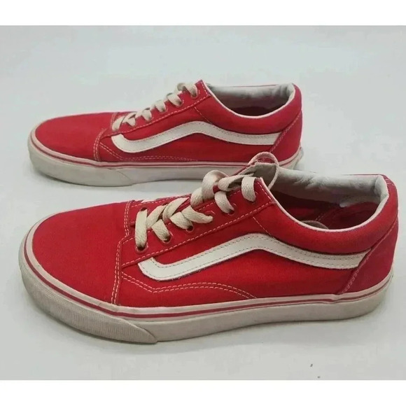 Vans Old Skool Red White Lace Up Low Top Skate Sneakers Men's 6.5 Women’s 7.5 - Picture 3 of 8